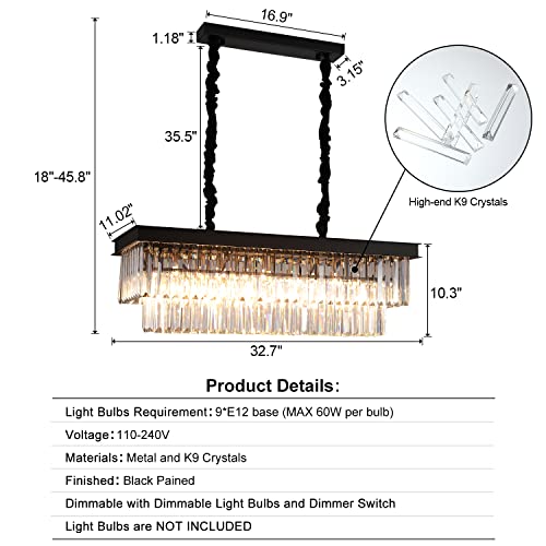 Rectangular Crystal Chandelier Dining Room Black Rectangle Pendant Light