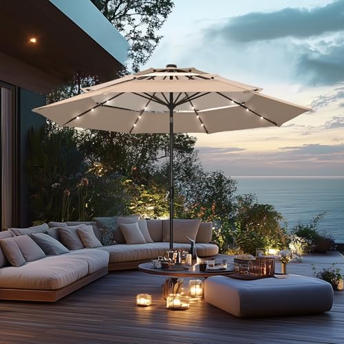 10ft 3 Tier Outdoor Patio Umbrella with Solar Lights