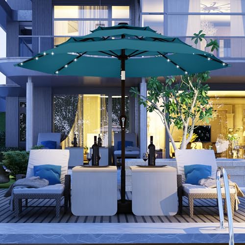 9ft 3 Tier Patio Umbrella with Solar Lights