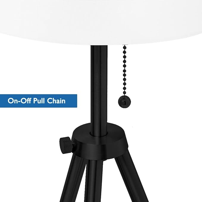 O’Bright Tripod Floor Lamp, Adjustable in Height, 100% Metal Body with Linen Drum Shade, E26 Socket, Bedside Lamp, Standing Light for Living Room, Bedroom, Office, Black