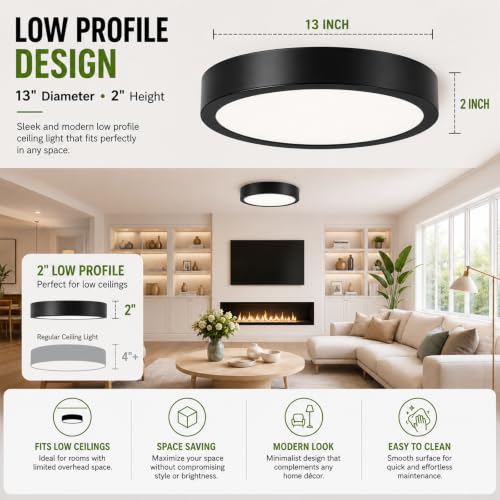 2 Pack 13Inch Black Ceiling Light (Black-2pack)