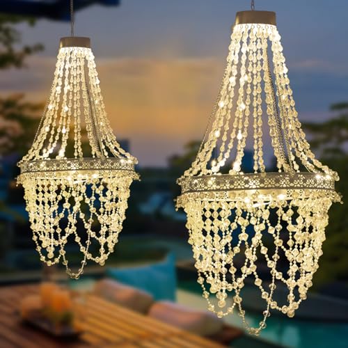 Solar Hanging Crystal Chandelier Outdoor Decorative Garden Light