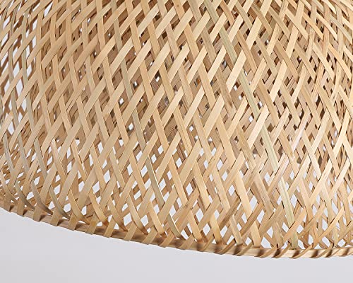Bamboo Large Plug in Pendant Light with 14ft Handmade Woven Light Cord