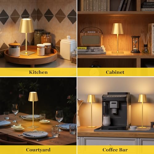 Gold Cordless Rechargeable Table Lamp 5000mAh Battery Operated Lamps (2 Count)