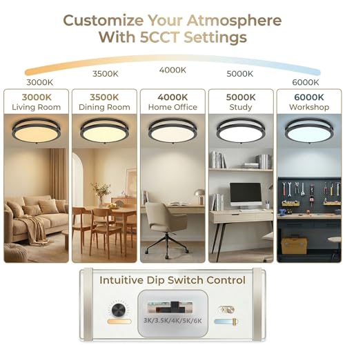 13inch LED Flush Mount Ceiling Light Fixture Dimmable Matte Black (2 Count)