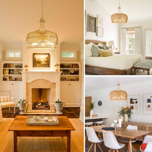 Gold Rattan Chandelier for Dining Room