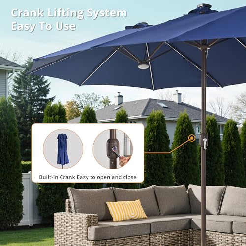 15ft Large Patio Umbrellas with Base & Solar Lights