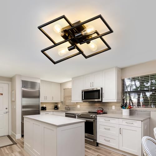 Black Industrial Semi Flush Mount Ceiling Light Kitchen Light Fixtures 4