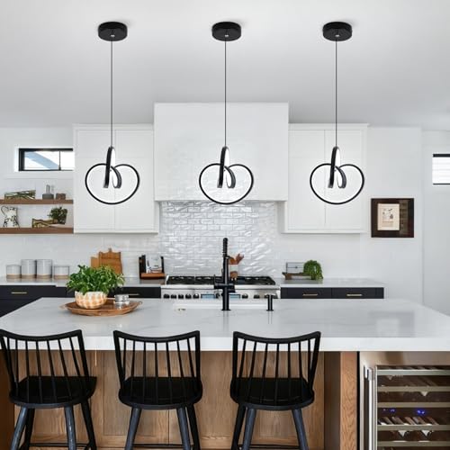 Modern LED Pendant Light Fixtures 5500K Pendant Lights Kitchen Island Lighting Adjustable Height Black Hanging Lamp for Dining Room Bedroom Living Room