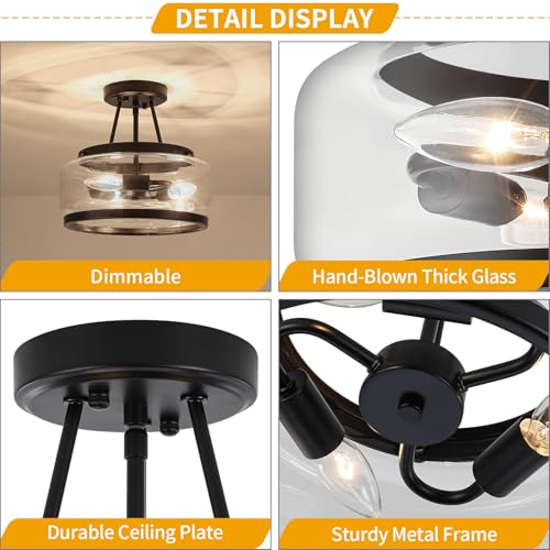 Black Glass Semi Flush Mount Ceiling Light 3