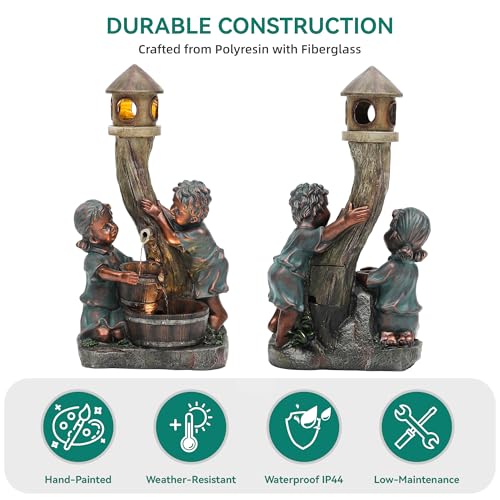 31" Boy and Girl Outdoor Fountain LED 3