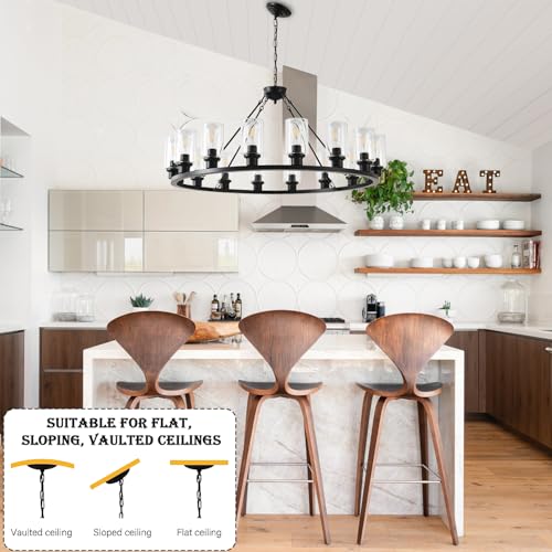 Black Wagon Wheel Chandelier 40 Inch Modern Farmhouse Glass Pendant Light 16 (16 Count)