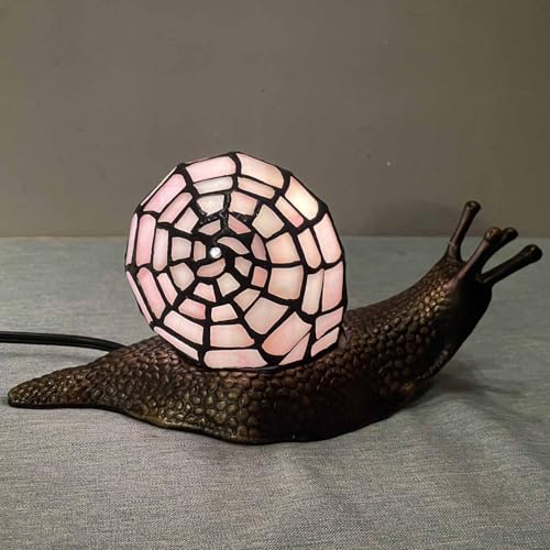 L10962 Pink Land Snail Tiffany Style Stained Glass Accent Table Lamp