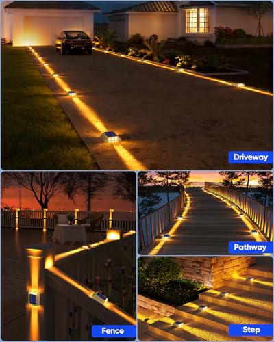 Solar Deck Lights Outdoor IP68 Waterproof 12 Pack Amber Warm (12 Count)