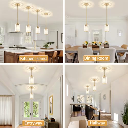 3 Pack Brushed Brass Pendant Lights Over Island Kitchen Light Fixture (3 Count)