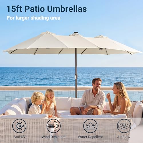 15 Ft Umbrella Outdoor Patio With Solar Lights Base