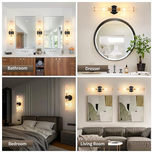 Black Gold Battery Operated Wall Sconces Set of Two