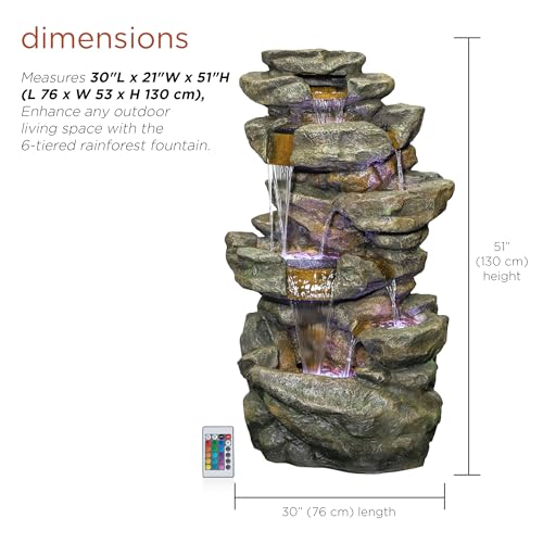 51" Tall 6 Tier Outdoor Rainforest Waterfall Floor Fountain