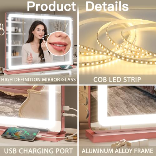 Pink Vanity Mirror with Lights 32"x22"