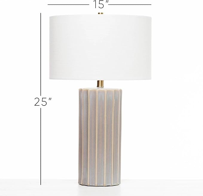 Lawrence & Scott Naomi Gray Porcelain Handmade Luxury Japandi Table Lamp for Living Room Bedroom Office with Custom Textured Linen Lampshade