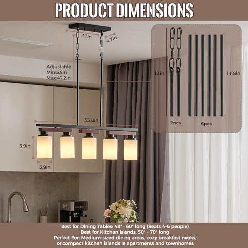5 Light Black Linear Chandelier