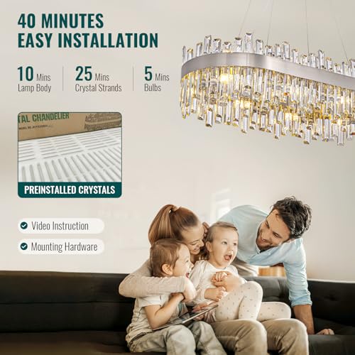 35.4'' Modern Rectangle Crystal Raindrop Chandelier for Dining Room