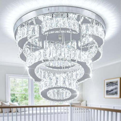 15.7" 2 Ring Flower Crystal Flush Mount Ceiling Light Cool White