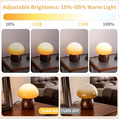 Wooden Base Small Table Lamp for Bedroom 60W Mushroom Table Lamps Gradient Colored Glass Shade Modern Side Table and Desk Lighting H 8.07 in
