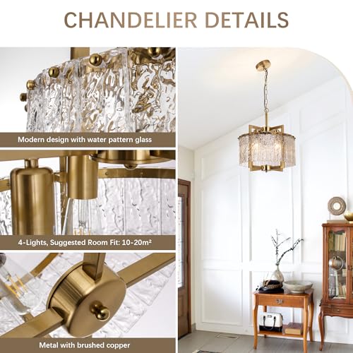 Modern Crystal Gold Chandeliers for Dining Room Drum Pendant Light (4 Count)