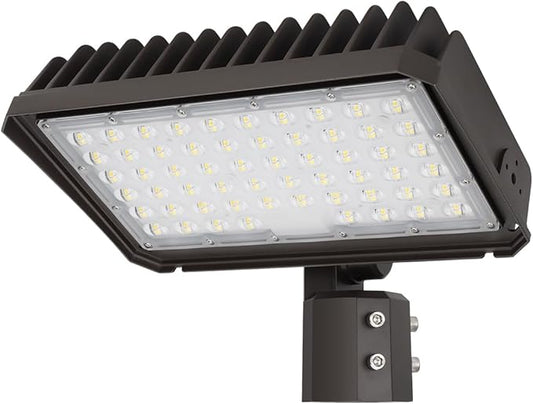 150W LED Flood Light with Dusk-to-Dawn Photocell, 130lm/W 5000K Daylight 100-277V IP65 Waterproof, 150W-100W-75W Adjustable, LED Parking Lot Light with Slip Fitter Mount, ETL - Aura Lighting