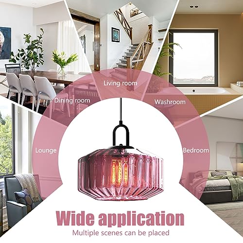 Mid Century Modern Pendant Light fixtures Glass Globe Pendant Lights with Hand Blown Purple Glass Shade Vintage Hanging Pendant Light for Dining Room Some Room Ceiling Hanging Light