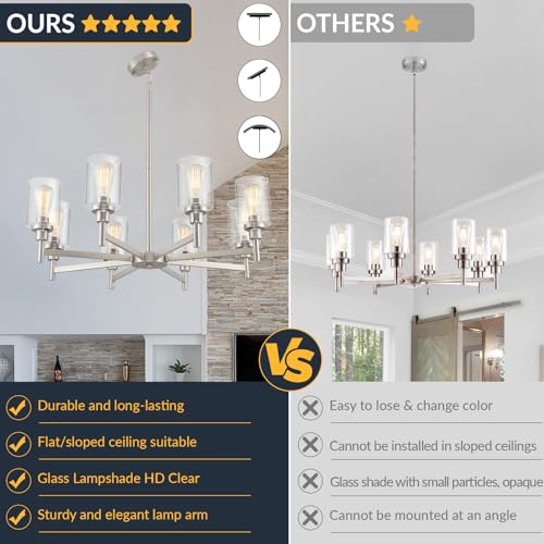8 Light Farmhouse Brushed Nickel Chandeliers for Dining Room Light Fixture
