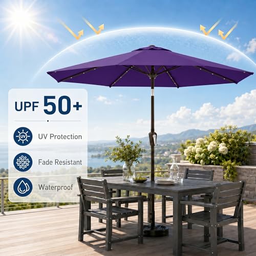 10FT Solar Patio Umbrella with Lights
