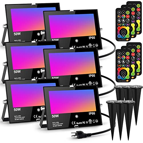 LED Flood Light Outdoor 500W Equivalent Color Changing Landscape Lighting (6 Count)