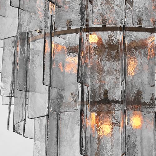 47" Extra Large Tiered Smoked Clear Textured Glass Chandelier