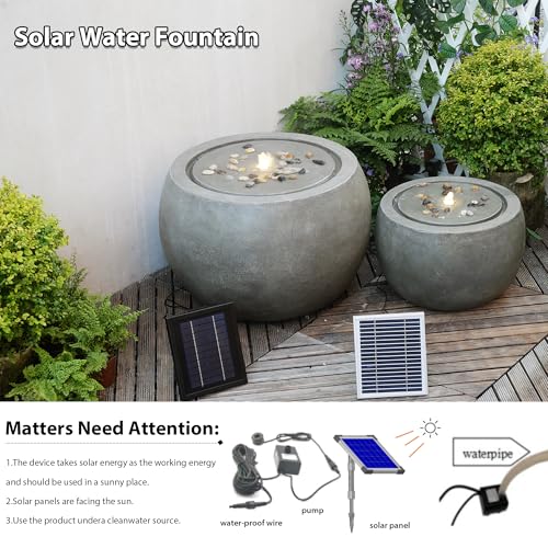 Solar Water Fountain Outdoor Garden Bubbler Large Water Feature Outdoor Fountains Solar Powered with Pebbles for Patio Deck Yard Home Decor Gray