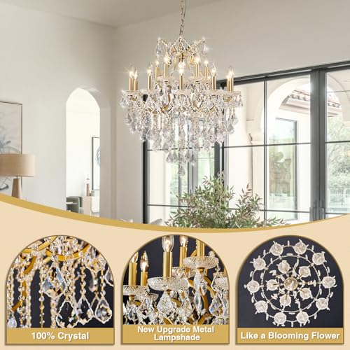 15 Lights Brass K9 Crystal Chandelier for Dining Room