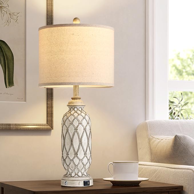 Farmhouse Table Lamps for Bedroom Set of 2 (2 Count)