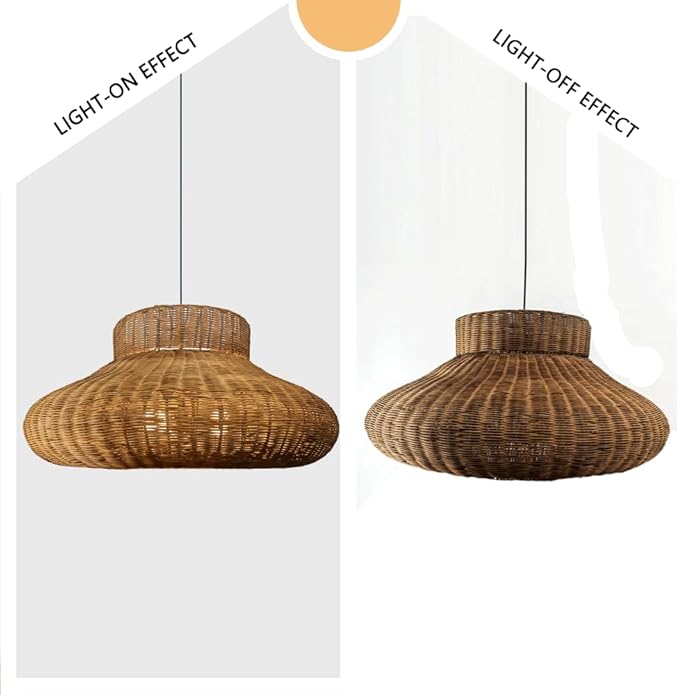 Lantern Shape Rattan Pendant Light, Handwoven Wicker Chandelier,Natural Plant Rattan Hanging Lamp,Japanese Wabi-Sabi Chinese Zen Southeast Asian Fixture,for Living Room Tea Room Restaurant