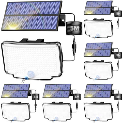 318 LED Solar Motion Lights Outdoor Waterproof with 16.4 FT Cable (6 Count)