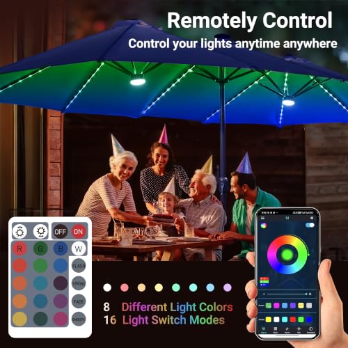 15 Ft Umbrella Outdoor Patio With Solar Lights Base