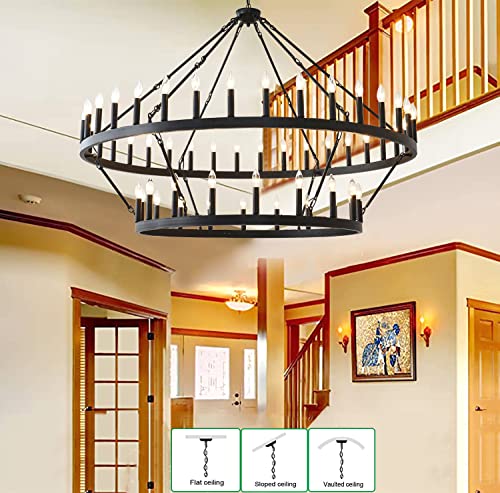 60 Inch Large Black Wagon Wheel Chandelier