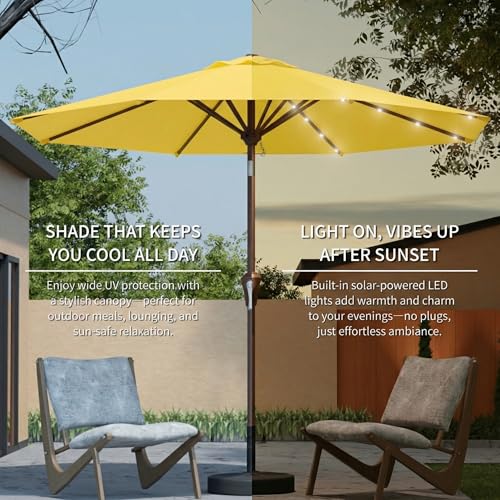 10FT Solar Umbrella 32 LED Lighted Patio Umbrella Table Market Umbrella w