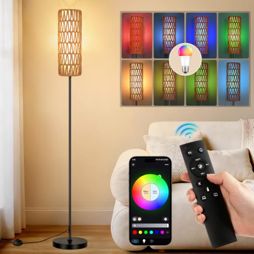 Boho Floor Lamp for Living Room with Smart RGB Bulb (1-Black)