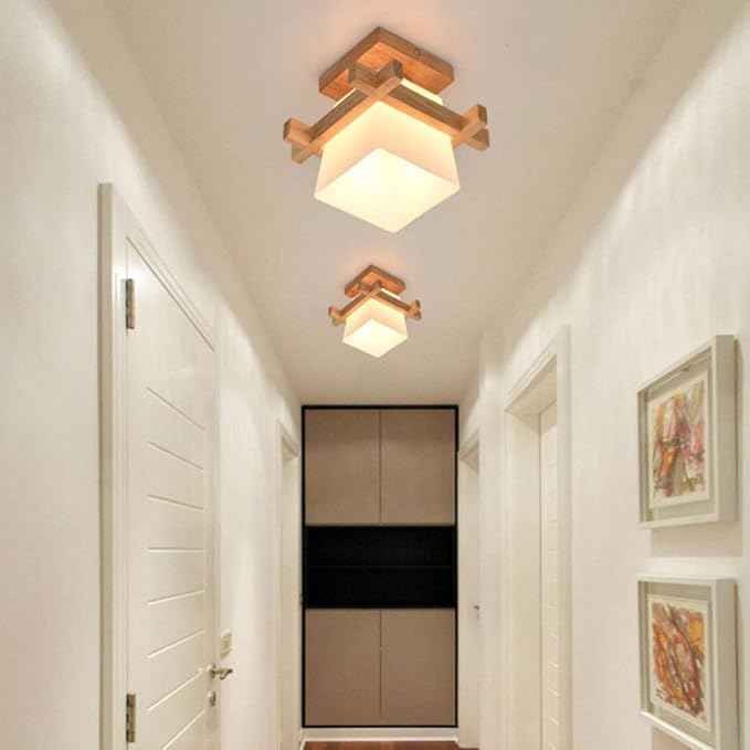 Flush Mount LED Ceiling Chandelier Wooden Ceiling Lamp Japanese Style for Bedroom Kitchen Living Room Hallway Hotel (Single Lamp Head, Without Bulb)