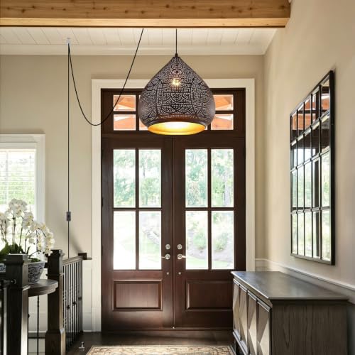 Plug in Pendant Light for Ceiling Black Hanging Light Moroccan Lamp