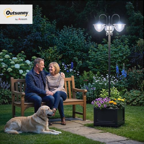 74.5" 3 Head Solar Lamp Post Light Outdoor with Planter