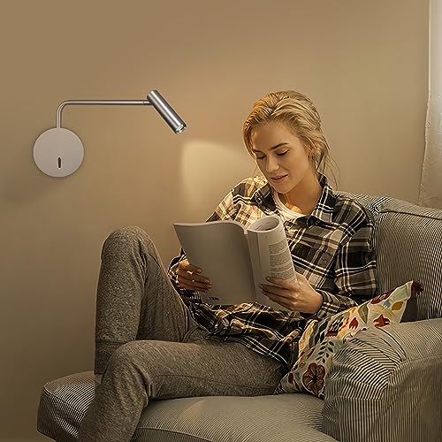 Wall Mounted Reading Light Swing Arm Bedside Lamps for Bedroom Hardwired Sconces with Switch LED Mounted for Home Decor Wall Lighting Fixtures Indoor