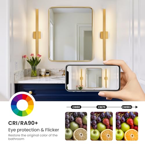 Modern Bathroom Vanity Light Gold Bathroom Light Fixture Over Mirror 32 Inch 26W Dimmable 5CCT LED Vanity Light Bar for Bathroom Mirror Cabinets Bedroom