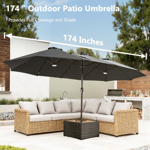 15FT Double Sided Rectangular Patio Umbrella with USB Rechargeable Warm LED Lights